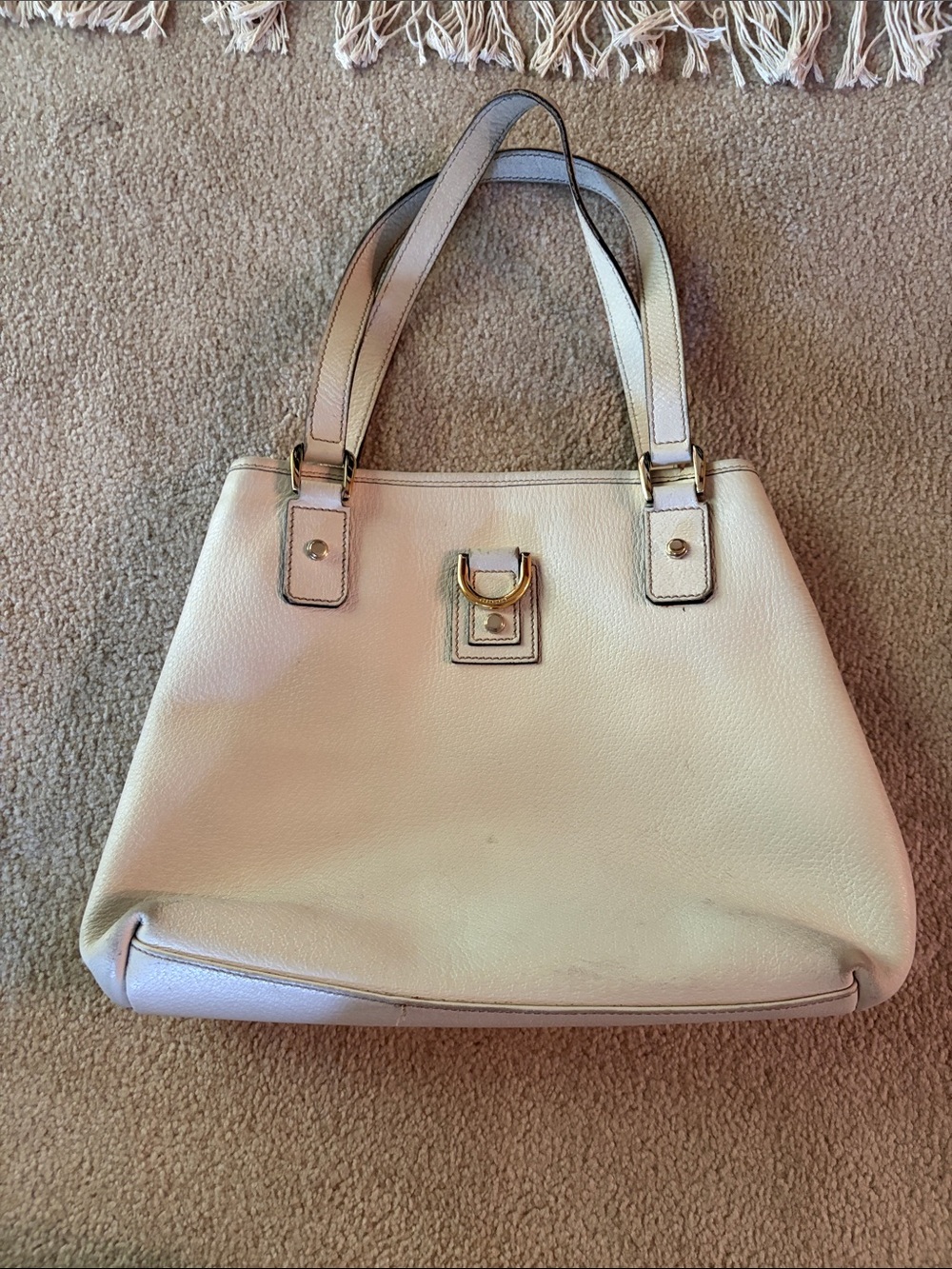 Gucci Cream Leather Tote Handbag with Gold Hardware